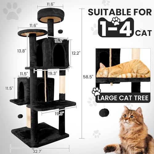 58.5inch Large Cat Tree Tower Condo for Indoor Cats (58.5in / Black)