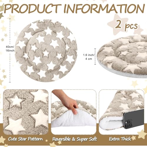 2 Pack Self Heating Cat Pad Self Heating Cat Bed Machine Washable Heat Pet Mat Reversible Body Thermal Warm Round Dog Bed Crate Blanket for Feral and Indoor Cats (16'' / Apricot Large Star)