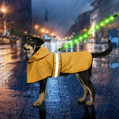 Dog Raincoat Adjustable Waterproof Dog Rain Jacket Poncho with Reflective Strip and Leash Hole (Medium / Yellow)