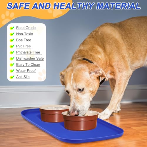Waterproof Silicone Pet Food Mat with Raised Edge for Dog & Cat (Navy Blue / 19"L x 12"W)