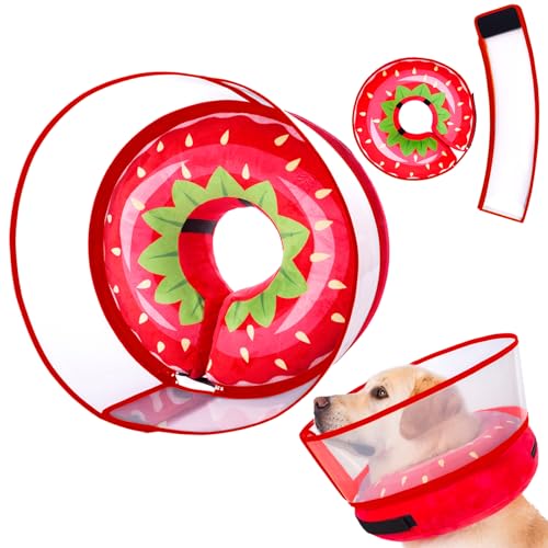 Inflatable Dog Cone Collar for Large Medium Small Dogs (Strawberry / X-Large)