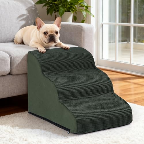 Dog Stairs for Small Dogs and Cats (Green / Standard 3-Step 15.7"H)