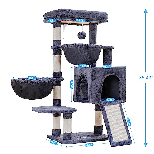 Cat Tree Tower with Large Bed (35.4 inch / Smoky Gray)