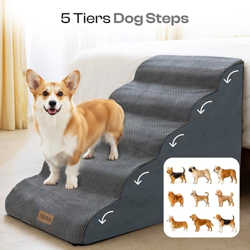 Extra Wide Dog Stairs for Large Dogs (Gray / Stairs- 25"H)