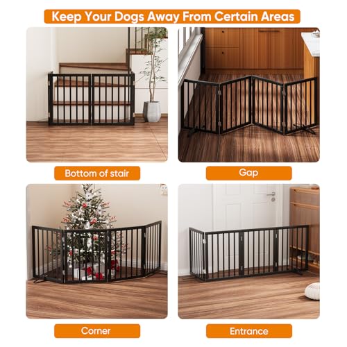 Black 37 74" Dog Gate Foldable Dog Gates for Doorways Stairs House Freestanding Pet Gate Puppy Barries 24 inches Tall (Bamboo Dog Gate Black / 4 Panel - 74 inches Wide)