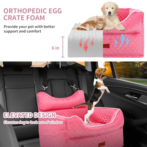 Dog Car Seat for Small Dogs Up to 25 lbs with 6 (Pink)
