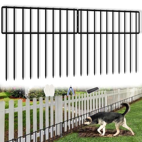 19.83ft(L) X 13inch(H) No Dig Fence, 14 Panels Animal Barrier Fences Rustproof Metal Bottom Fencing Border, Rabbits Dog Digging Blockers Ground Stakes Defense for Outdoor Landscape Patio (14Pcs, 19.83ft(L) X 13inch(H) / Black)
