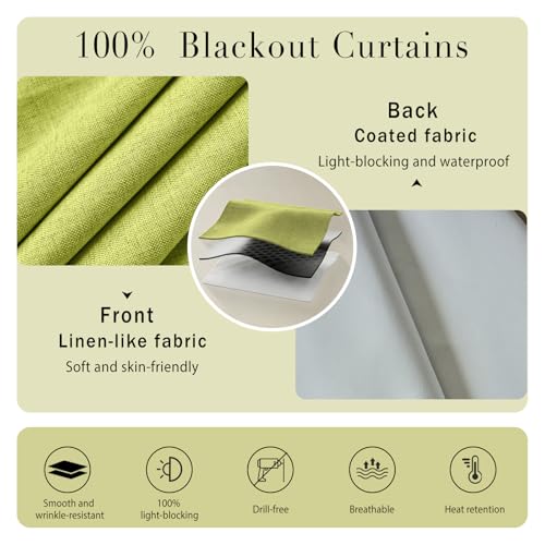 100% Blackout French Door Curtain (24"W x 72"L (Pack of 1) / Fruit Green)