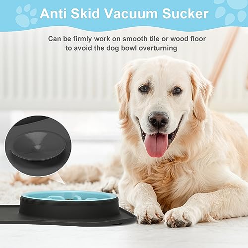 Slow Feeder Dog Bowls 3 in 1 Stainless Steel Food Water Bowl to Slow Eating (Large Breed / Dark Grey)