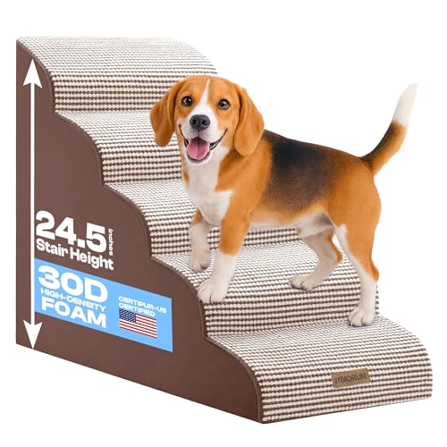 Dog Stairs for High Beds (White-coffee / Stairs 24.5"H)
