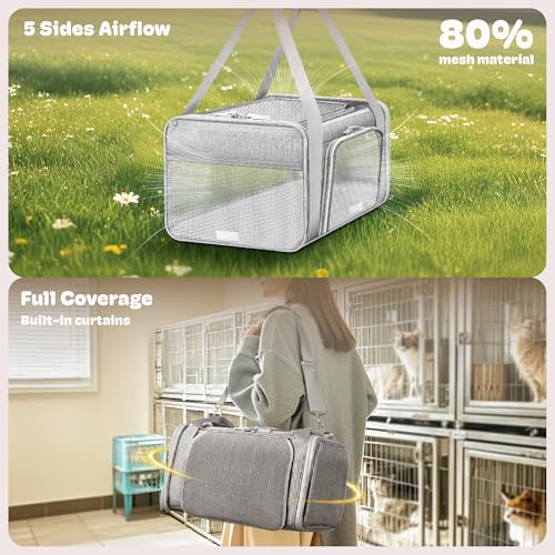 Top and 2 Sides Expandable Cat Carrier 18x13.5x9.5 TSA Airline Approved (Grey / 18.0"L x 13.5"W x 9.5"H)