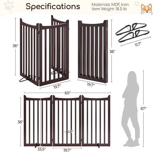 Freestanding Wooden Dog Gate (Espresso / 60" W x 36" H)