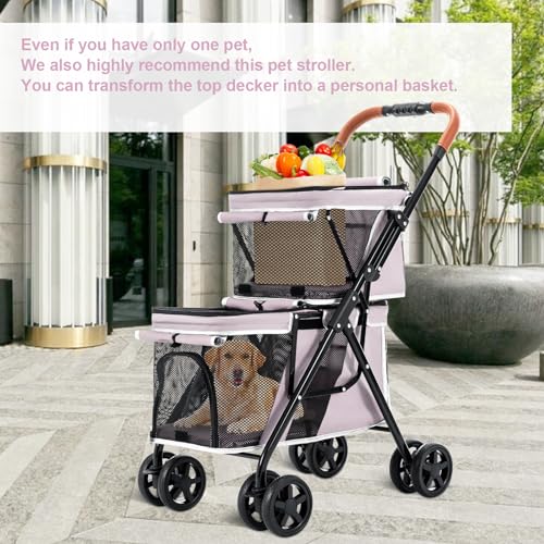 Double Pet Stroller for 2 Dogs & Cats (Pink)