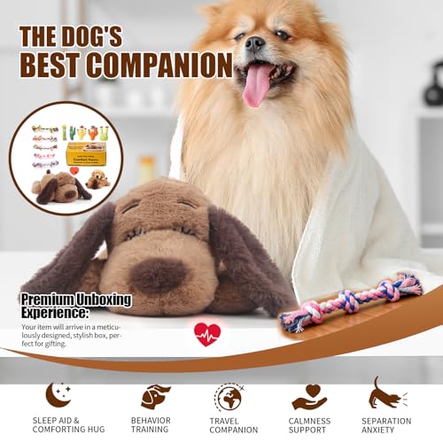 Puppy Heartbeat Toy Dog Anxiety Relief Sleep Calming Aid Heartbeat Stuffed Animal Behavioral Crate Kennel Training Heartbeat Plush Toy for Small (Brown-C)