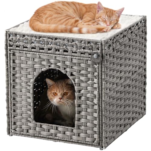Cat Houses for Indoor Cats Extra Large Double Cat Cave (Gray / Rectangle-XL)