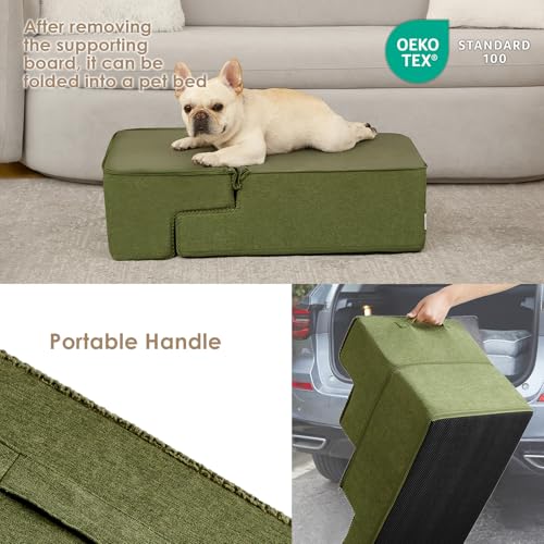 Dog Stairs for Bed 18" H (Olive Green / Standard 15" x 24" x 18")