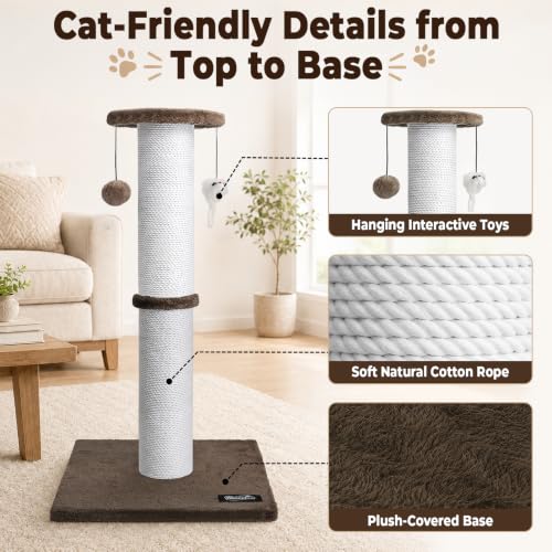 34 Inch Tall Cat Scratching Post for Large Cats (Brown)