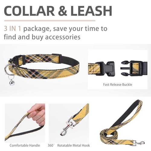 Dog Harness Collar and Leash Set No Pull for Small Medium Sized (Yellow / L (CHEST 18"-20"))