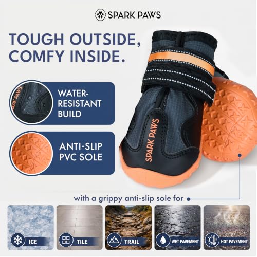365 Dog Shoes (365 Black Orange / Size 7: 2.8"x3.15"(W*L) (Pack of 4))