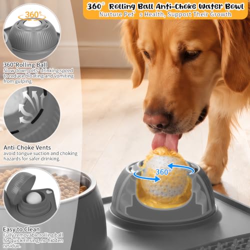 Dog Lick Bowl with Rolling Ball for Liquid and Thick Treat (Gray)