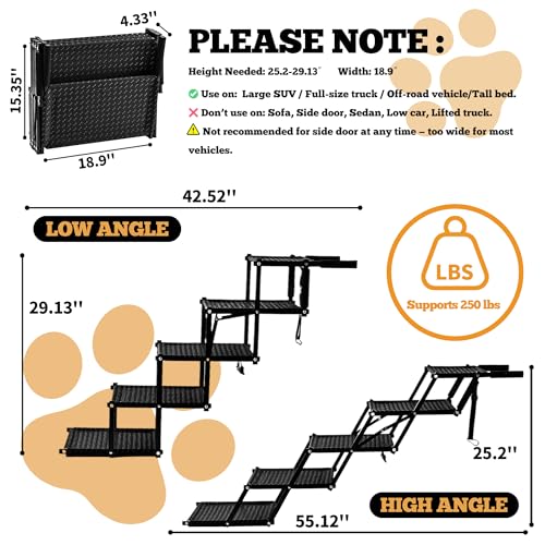 Extra Wide Dog Stairs for Car (Upgraded Wide 5 Steps)