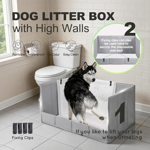 Dog Litter Box Indoor High Walls (Grey / X-Large for Dog＜ 38" Length)