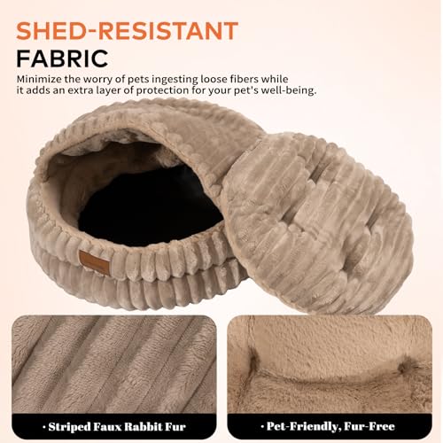 Cat Cave Bed for Indoor Cats Covered Hooded Pet Bed with Cushion (Khaki)