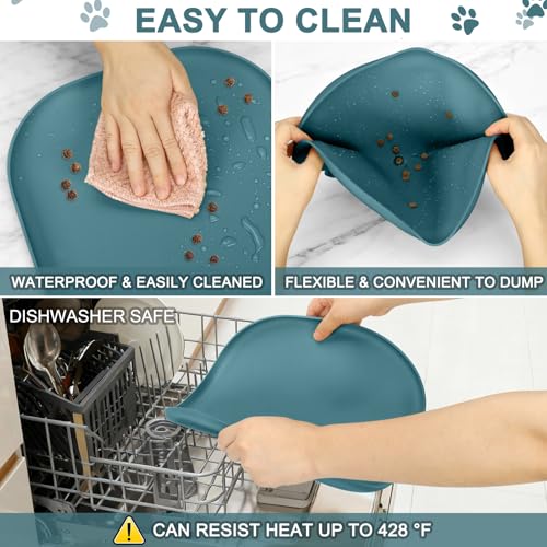 Waterproof Silicone Pet Food Mat with Raised Edge for Dog & Cat (Slate Blue / 12"L x 12"W)