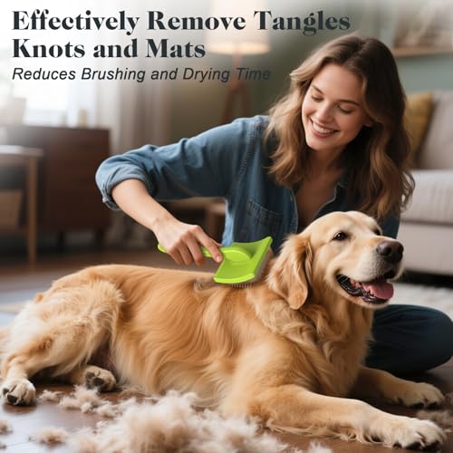 2PCS Slicker Brush for Dogs & Pet Comb (Green / Large)