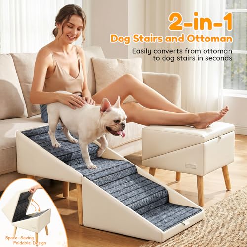 17" H Dog Stairs for Small Dogs (Beige / 17" H)