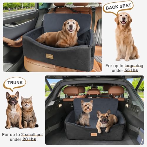 Dog Car Seat for Large Medium Sized Dogs Under 55 lbs (Black Dark Grey / Medium/Large)