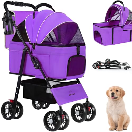 3 in 1 Pet Dog Stroller for Medium Dogs 20 lbs (Purple)