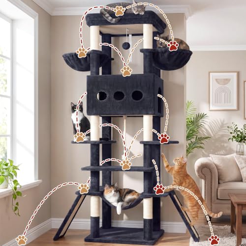 Cat Tree 78.7'' Tall Tower with Extra Wide Top Platform GCT804G (78.7 inches / Smoky gray)