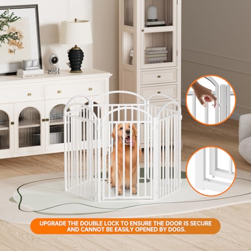 6 Panels Full Matel Freestanding Dog Gates with Door (【6 Panels with Door】144"W*36H" / White)