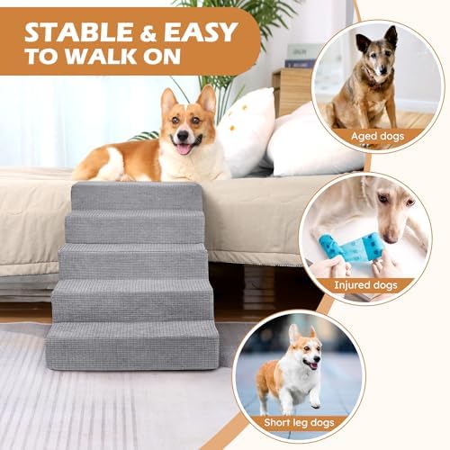 Dog Stairs for Small Dogs (Grey / 5 Steps)