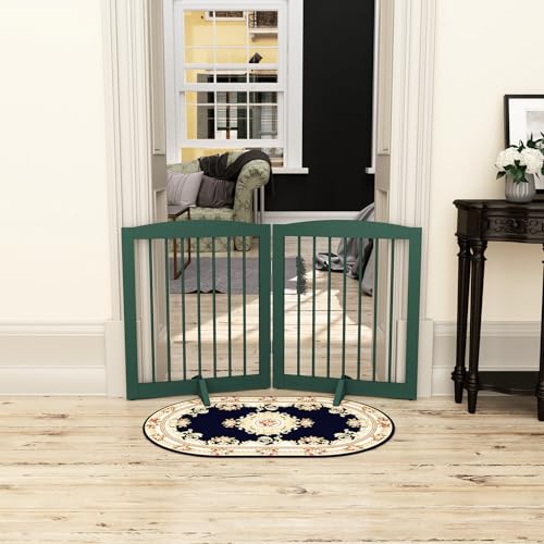 Freestanding Pet Gate for Dogs (24" Height-2 Panel / Green)