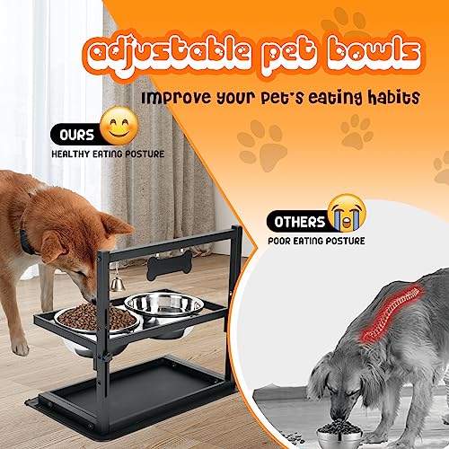 Elevated Raised Dog Bowls Stand Adjusable Height with Two 1.7L Stainless Steel Food Bowls and Spill Proof Mat (large dogs)