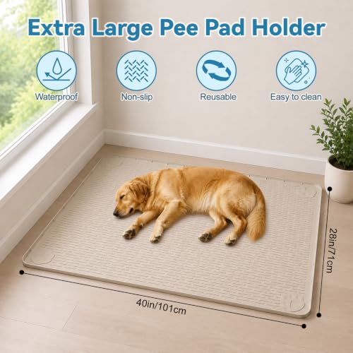 Silicone Dog Pee Pad Holder 40" x 28" Potty Training Tray (40"x28" / Kahki)