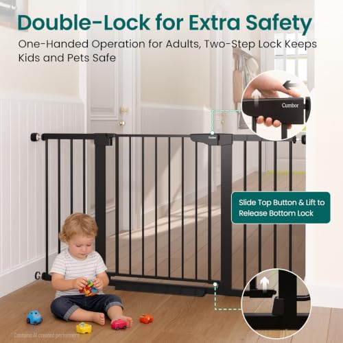 30 54" Extra Wide Baby Gate for Stairs & Auto Close Dog Gate Black (Black / 30"-54" W x 30.5" H)