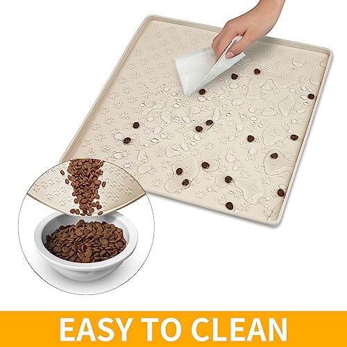 2 Pack Pet Placemat for Dog and Cat (11.8"L x 11.8"W - 2 Pack / Beige)