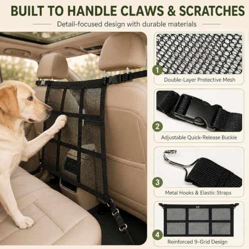 Dog Car Net Barrier with Zipper Pocket (Bottom hook 27.5*23.6in)