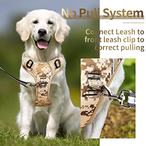 Dog Harness No Pull Adjustable Padded Reflective Harness for Small Medium Large Dogs with Handle for Walking Training (L / Camo Tan)