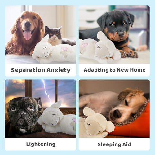 Heartbeat Dog Toy with Warm Bag for Puppy Anxiety Relief & Sleep Aid (White Sheep(Heartbeat + Warm Bag))