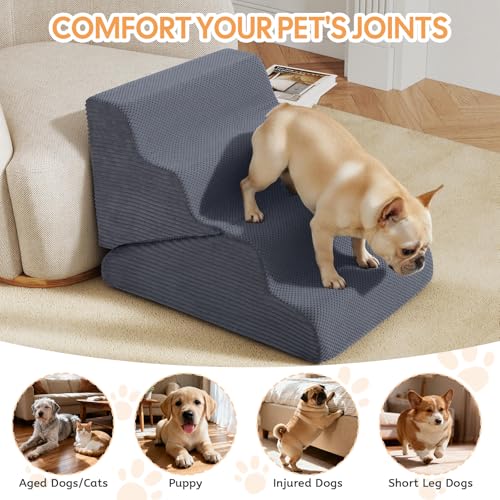 Dog Ramp for Bed (Grey / Extra Wide 4 Step)