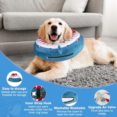 Dog Cone Alternative After Surgery for Small Medium Large Dogs (Blue Shark / L(Neck 16"-18"))