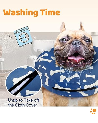 Inflatable Dog Cone Collar Alternative After Surgery (T Bone Navy / L(Neck 12"-16"))