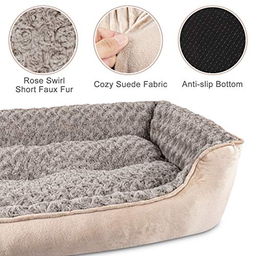 Rectangle Dog Bed for Large Medium Small Dogs (Beige / L(30"x 24"x 9"))