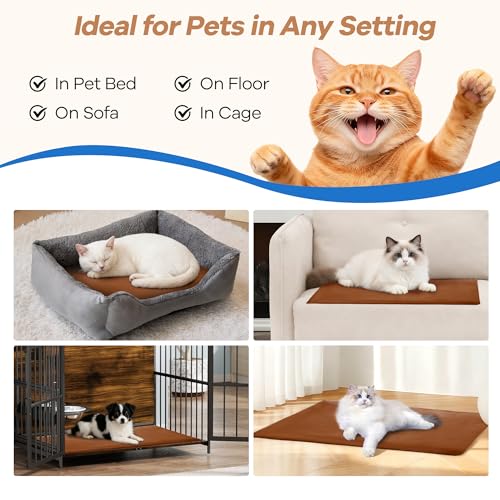 Cat Heating Pad for Bed Warming (19.68"L x 12"W / Brown)