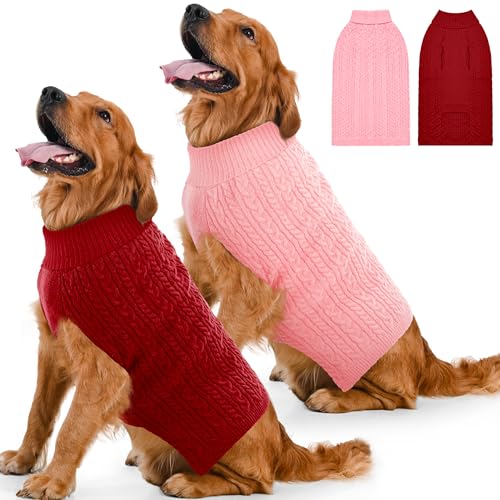 Dog Sweater 2 Pack for Large Dogs (Pink & Red / X-Large)