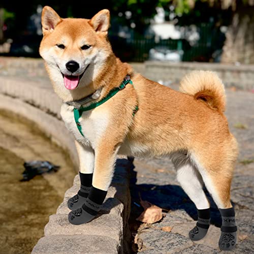 6PCS Anti Slip Dog Socks to Prevent Licking Paws (X-large (6 Count) / Black and Grey)